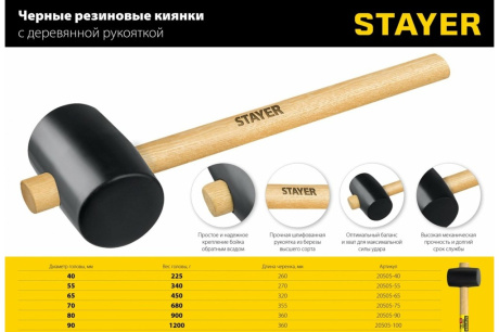 Купить Чёрная резиновая киянка STAYER 900 г 20505-90 фото №5