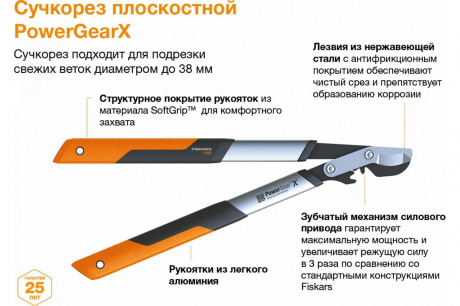 Купить Сучкорез Fiskars плоскостной PowerGearX,малый LX92   1020186 фото №5