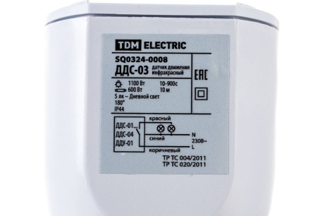 Купить Датчик движения TDM ДДС-03 настенный 1100Вт. 5-480с. 10м. 5+Лк  180гр. IP44 SQ0324-0008 фото №4